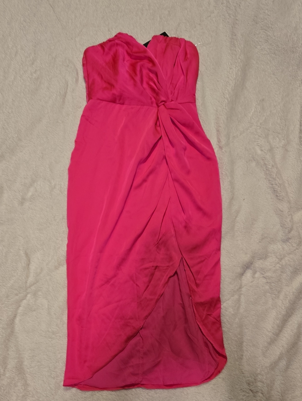 DO+BE Strapless Hot Pink Twist-Front Midi Dress